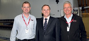 Luke Mathieson, Prime Minister John Key and Alex Mathieson at the unveiling of the Yawei press brake in 2012.