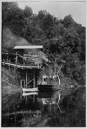 Historical photo taken of the landing stage at the coal mines. Mokau River. Extract from the supplement to the Auckland Weekly News 02 AUGUST 1901.