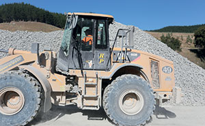 This loader was called number 49 as it was bought new on Mike Ross’ (operations manager at Rock Products) 49th birthday. The operator is Marilyn who normally drives a dump truck. She turned up with a hired machine and ended up staying on at the quarry.